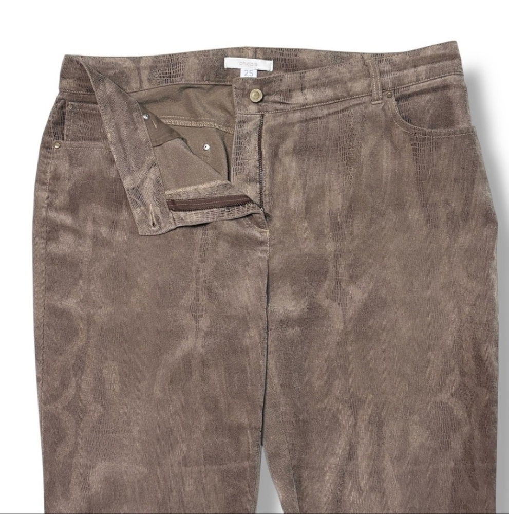 Chico’s Brown Python Print Corduroy Pants Size 2.… - image 3